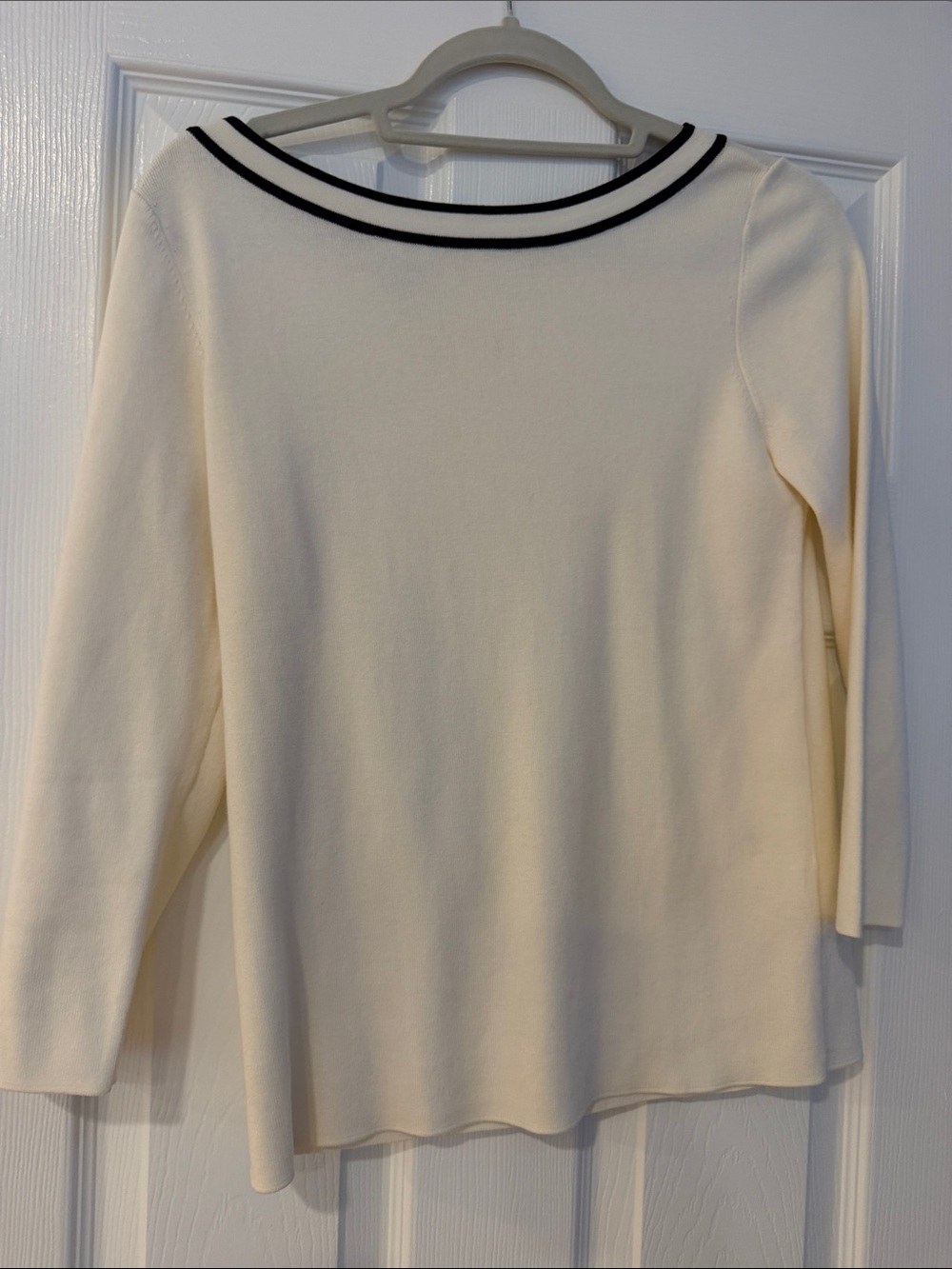 Talbots Cream Long-Sleeve Boatneck Top with Black Trim